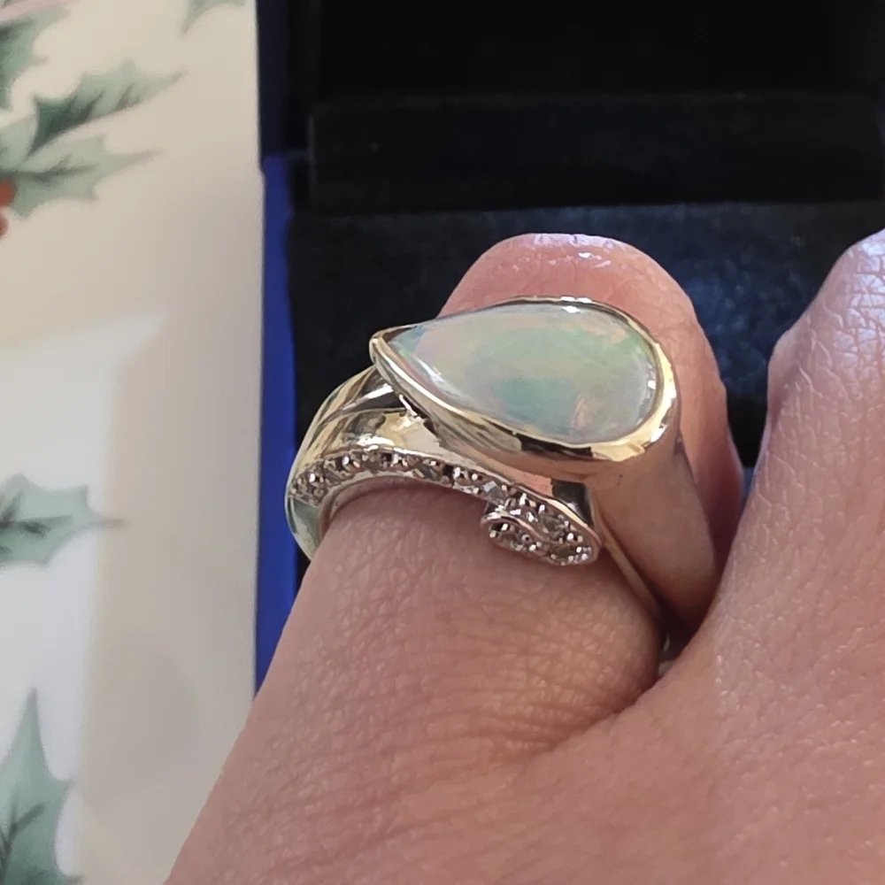 *Trade For Gold/Tiffanys 10 Gram 14kt White Gold Ethiopian Opal & Diamond Ring - Picture 4 of 16